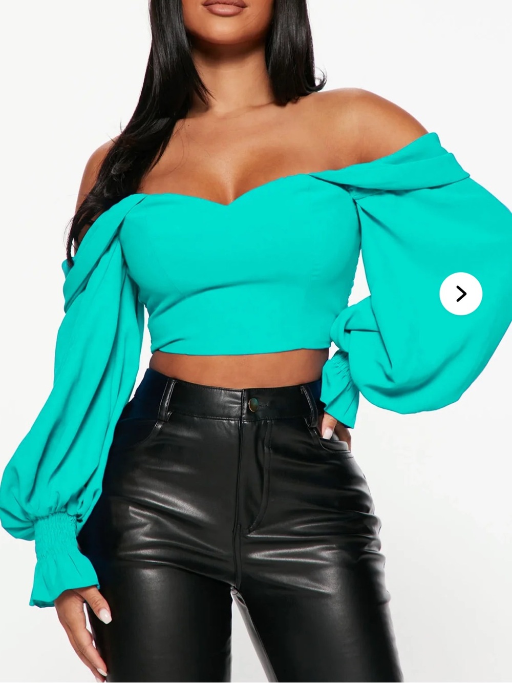 Off-Shoulder Turquoise Puff Sleeve Crop Top
